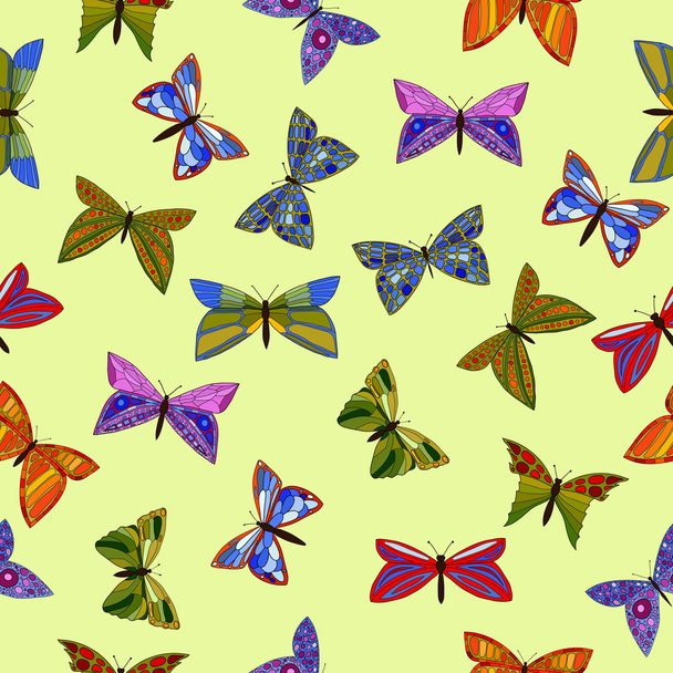 abstract vector colorful doodle butterflies seamless pattern - Vector, Image