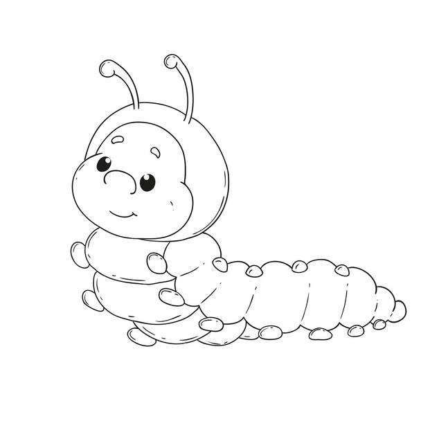 Мультиплікаційний персонаж гусениці. Веселий черв'як для розмальовки
 - Вектор, зображення