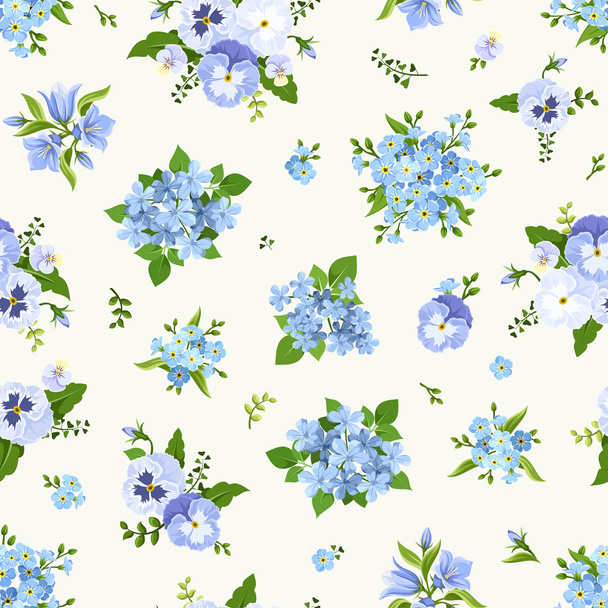 Seamless pattern with blue flowers. Vector illustration. - Vektör, Görsel