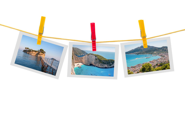Tři fotky ostrova Zakynthos na prádelní šňůru - Fotografie, Obrázek