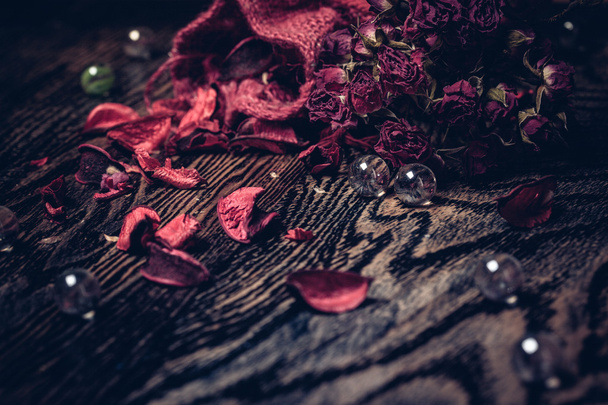 Dry red roses. Aroma bag with rose's petals - Fotoğraf, Görsel