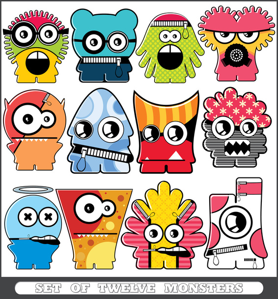 Twelve colorful monsters - Vector, afbeelding