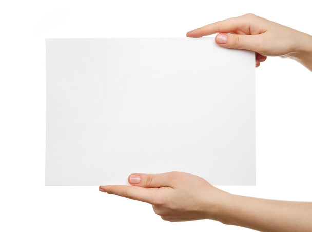 Female hands holding blank sheet - Foto, Imagem