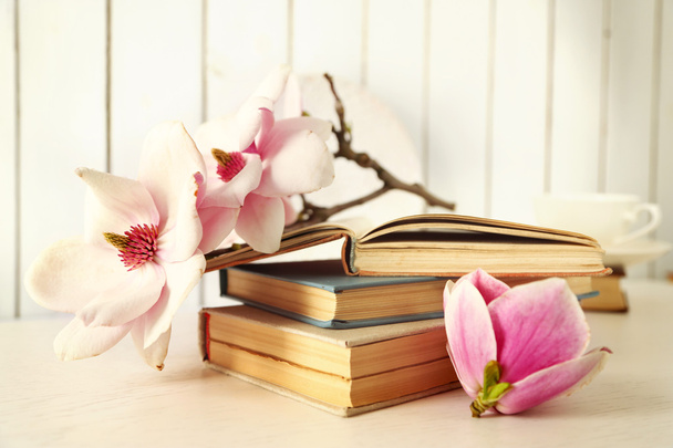Old books with beautiful flowers  - Zdjęcie, obraz