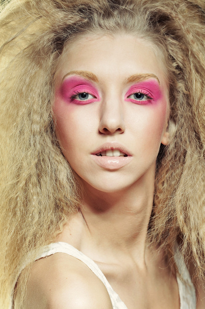 blond with pink make up - Фото, изображение