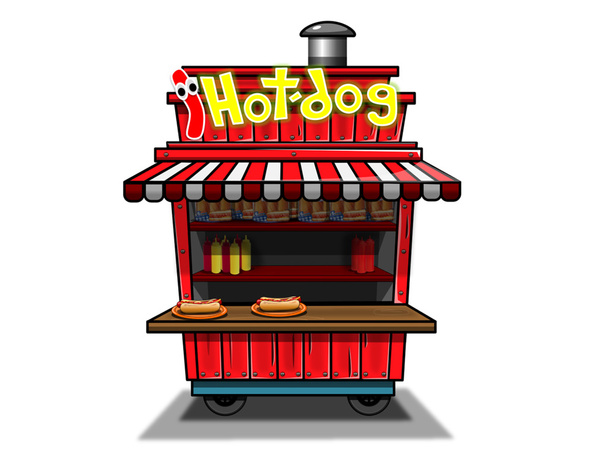 utcai élelmiszer-stall hot dog mosolyog - Fotó, kép