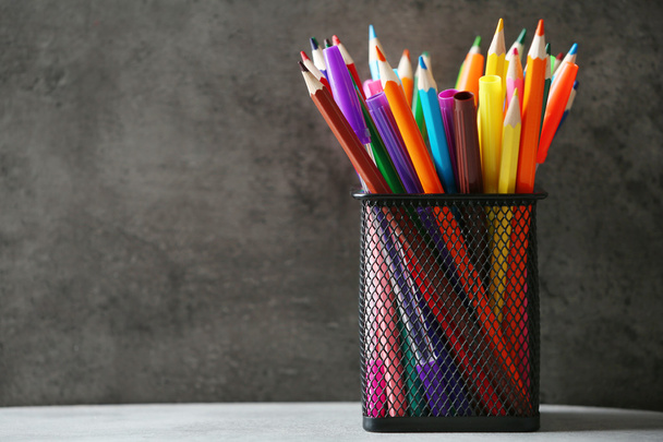 Set of pencils in metal holder  - Fotó, kép