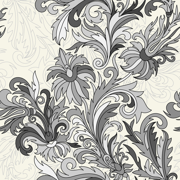 Vector seamless pattern. Hand drawn doodle style fantasy flowers. - Vector, imagen