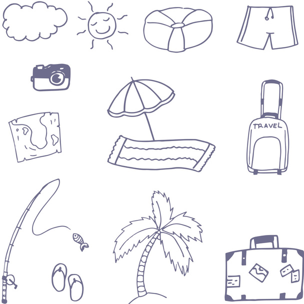Holiday in beach doodle - Vector, imagen