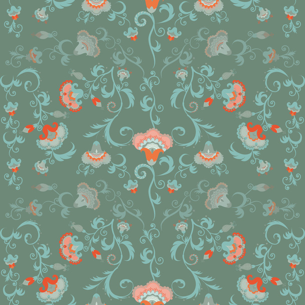 Oriental flowers pattern, floral ornament in green hues - Vettoriali, immagini