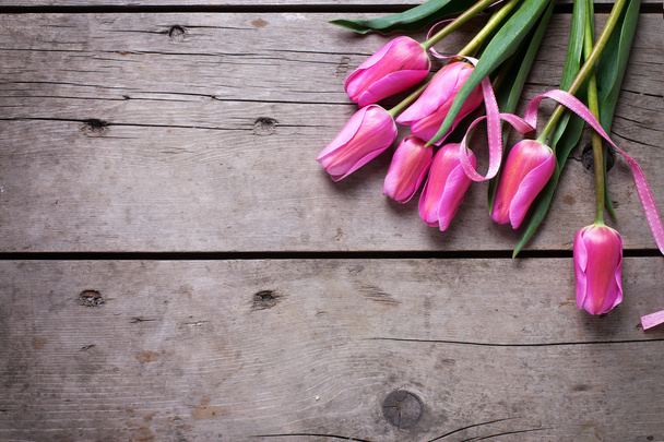 Pink spring tulips with ribbon - Foto, afbeelding