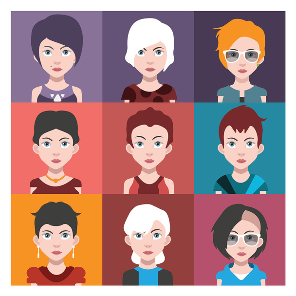 Conjunto de iconos avatar femeninos
 - Vector, Imagen