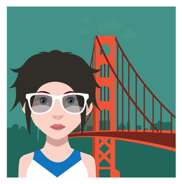 Nainen Golden Gate silta
 - Vektori, kuva