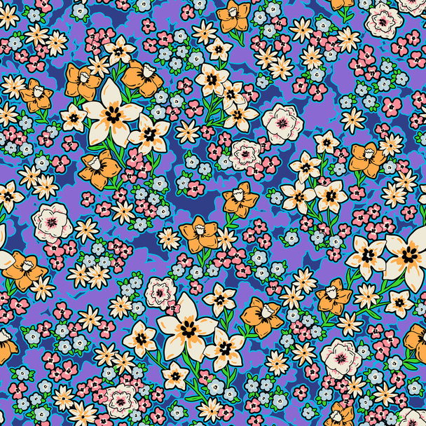 vector seamless cute hand drawn multicolor gentle flower garden pattern  - Vektor, Bild
