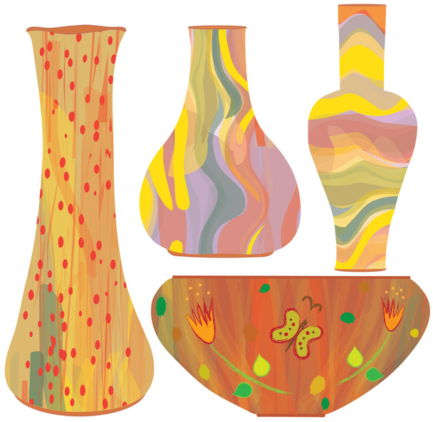 συλλογή από κεραμικά βάζα με πολύχρωμο ζωγραφική - Διάνυσμα, εικόνα