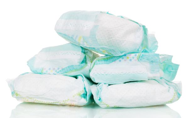 Disposable baby diapers isolated on white. - Foto, Imagen