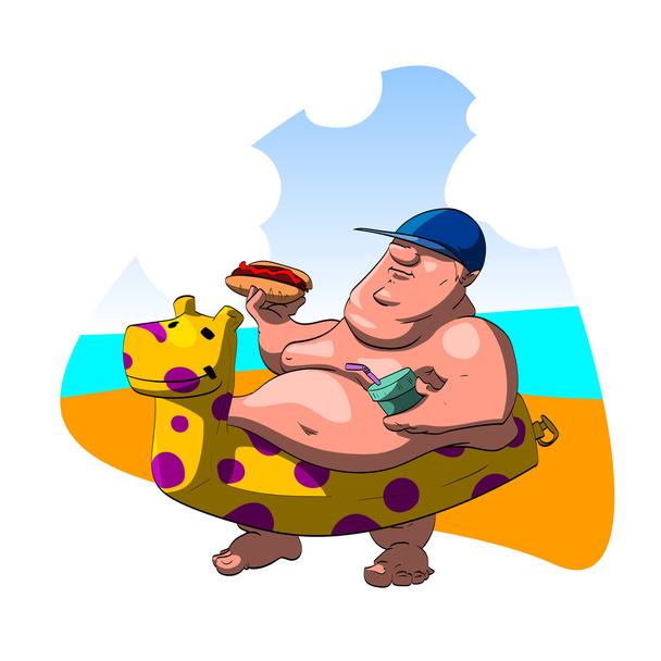 Hombre gordo en la playa
 - Vector, imagen