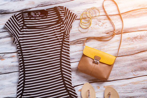 Striped black dress and sunglasses. - Photo, Image