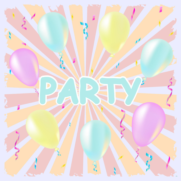 Party und Feier Hintergrund mit Luftballons, Luftschlangen, Vektorillustration Pastellfarbe - Vektor, Bild