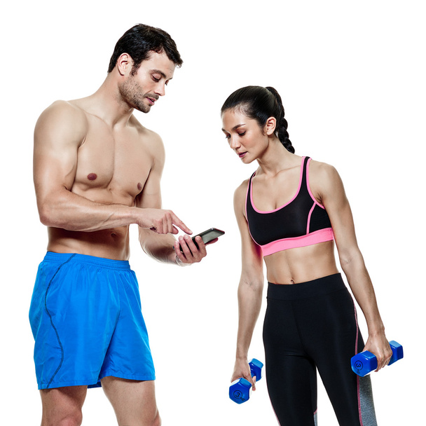 couple man and woman fitness exercises isolated - Foto, Bild