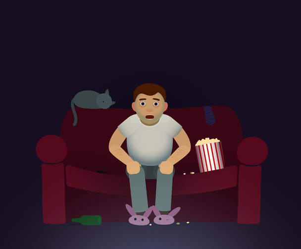 vector illustration of sport fan or TV-viewer watching the TV-show, movie, sports match - Vector, Image