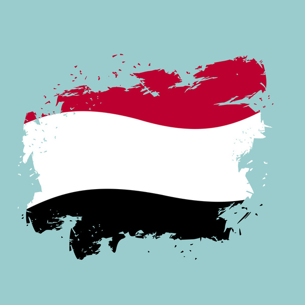 Estilo grunge bandera de Yemen sobre fondo azul. Pinceladas y en
 - Vector, Imagen