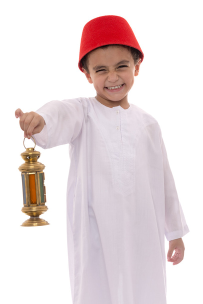 Gelukkige jongen met Fez viering van de Ramadan - Foto, afbeelding