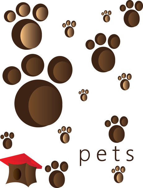 Domácí zvířata a zvířata schody a stopy s malou červenou střechou. Digitální vektorový obraz. - Vektor, obrázek