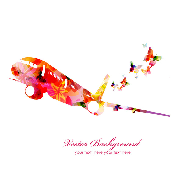 Colorful airplane with butterflies - ベクター画像