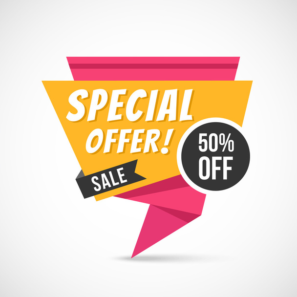 Special offer origami banner. Big sale, super discount, exclusive price, 50% off concepts. Paper banner. Vector illustration - Vetor, Imagem