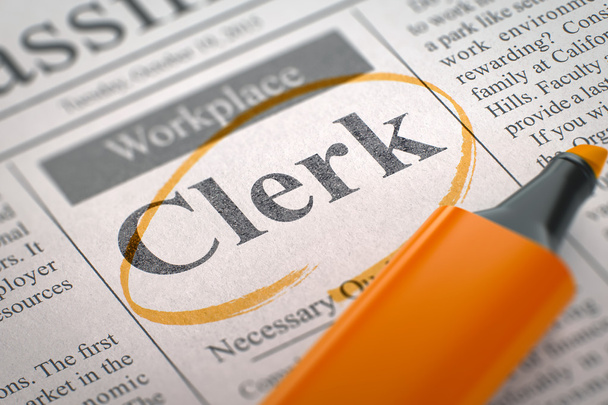 Clerk Wanted - Piccola pubblicità nel giornale
. - Foto, immagini