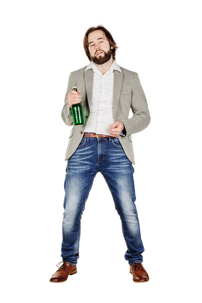 Drunk  man with green bottle  - Fotoğraf, Görsel