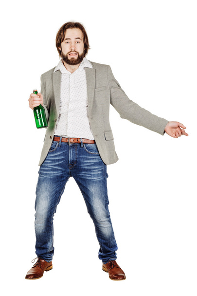 Drunk  man with green bottle  - Fotografie, Obrázek