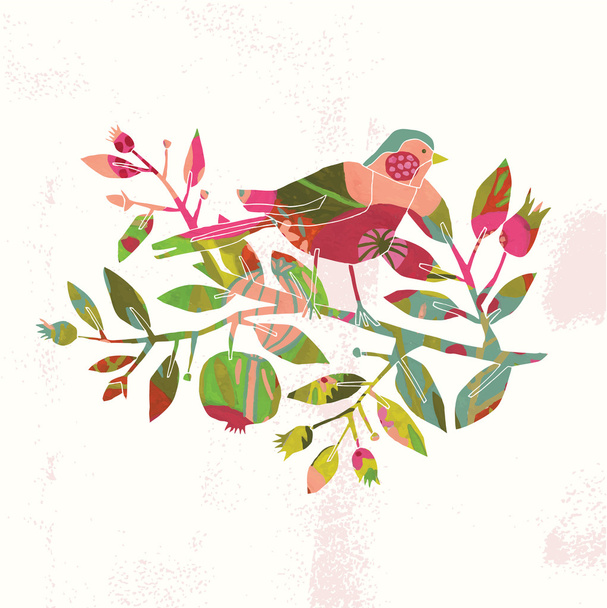 Cute Bird On Blossom Branch - Vecteur, image