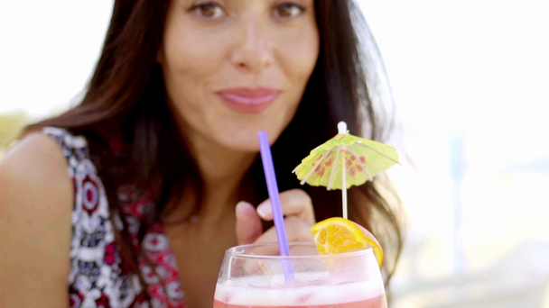 Woman drinking fresh cocktail - Imágenes, Vídeo