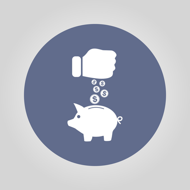 Piggy bank en hand met munt zwarte icon.vector illustratie, - Vector, afbeelding