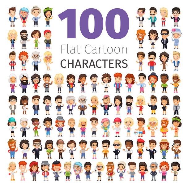 Casually Dressed Flat Characters Big Collection - Vector, Image