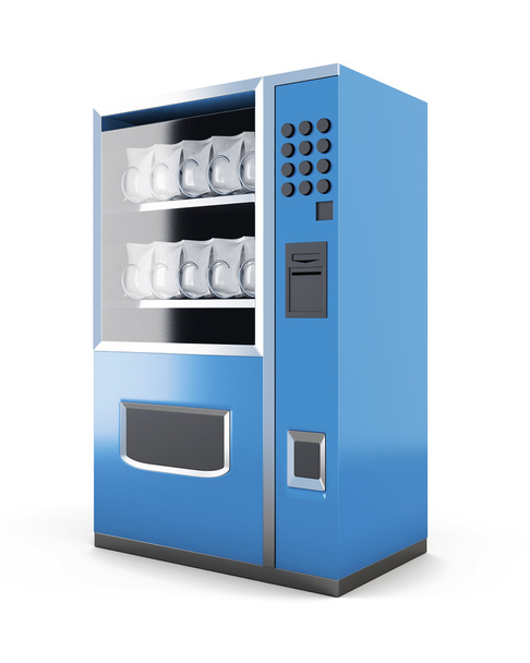 Máquina azul para la venta de snacks aislados sobre fondo blanco. 3d
 - Foto, Imagen