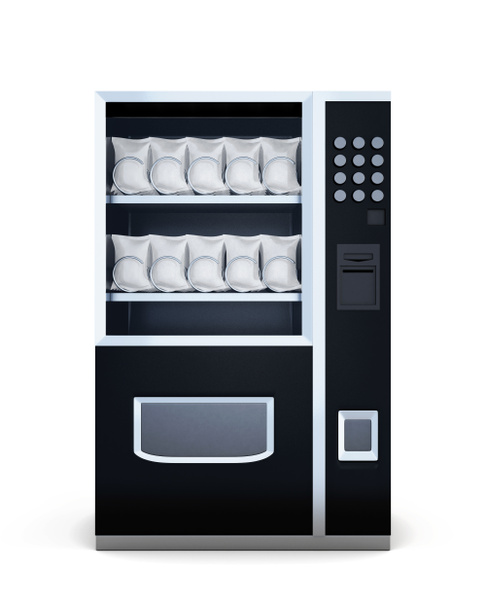 Máquina negra para la venta de snacks aislados sobre fondo blanco. F
 - Foto, imagen