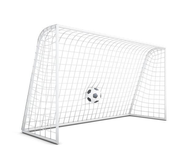 Bola de futebol em rede isolada sobre fundo branco. Renderização 3d
 - Foto, Imagem