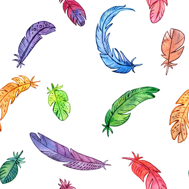seamless pattern with watercolor feathers - Foto, immagini