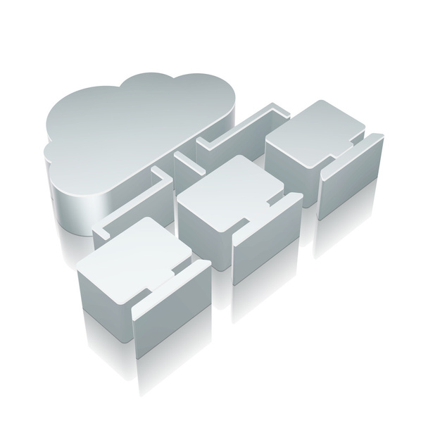 Felhő technológia ikon: 3D metál felhő hálózat-val visszatükrözés, vektor illusztráció. - Vektor, kép