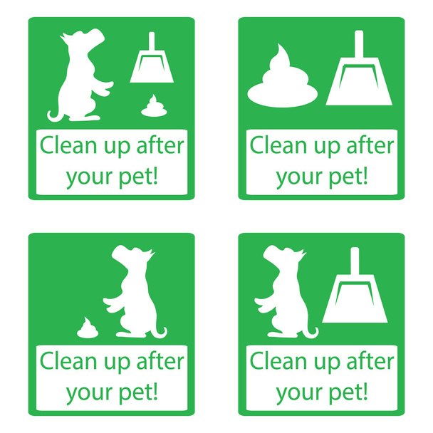 Siivoa lemmikkisi jäljet. Aseta kuvake. Ympäristön ekologinen puhtaus, lemmikkieläimistä huolehtiminen. koira kakkaaminen merkki valkoinen siluetti sinisellä pohjalla
 - Vektori, kuva