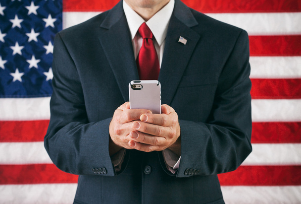 Politician: Man Texting On Modern Smart Phone - Fotoğraf, Görsel