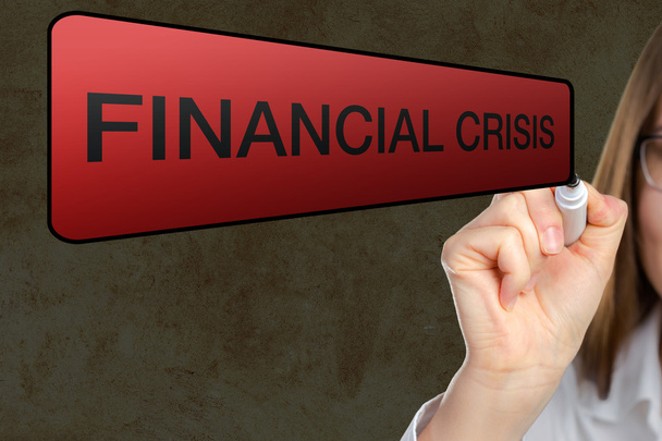 floating screen with text financial crisis - Foto, Imagem