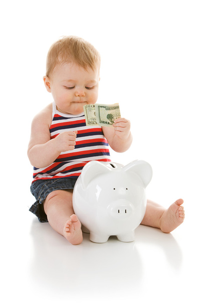 Baby: Baby Deciding Whether Or Not To Save Money - Foto, Imagem