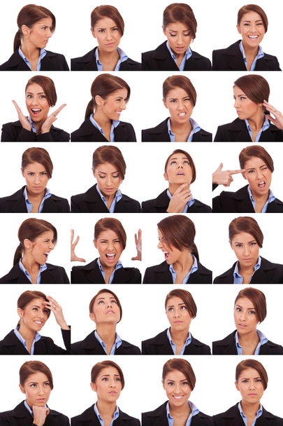 collage emocional de los rostros de una mujer de negocios
 - Foto, imagen