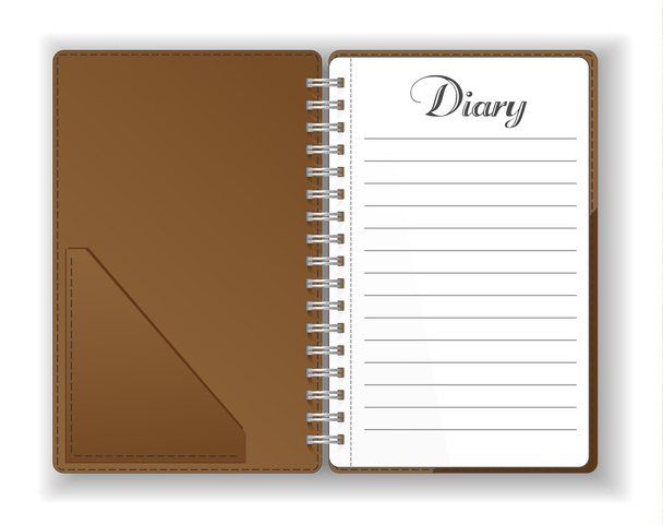 Vektör. İleti örneği. Bir açık cep günlüğü - notebook - karalama defteri - ders kitabı - not defteri - Organizatör - günlük. İzole illüstrasyon. Boş sayfaları. - Vektör, Görsel