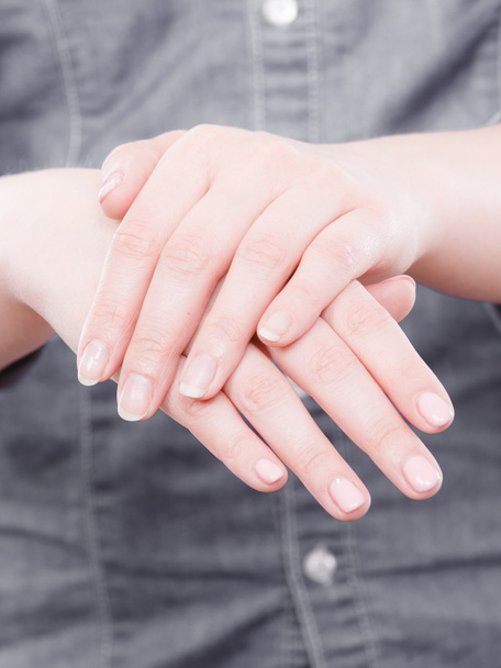 Woman presents hands nails. - Foto, Imagem