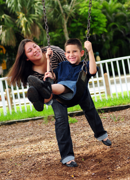 Mother pushing son on swing - Photo, Image